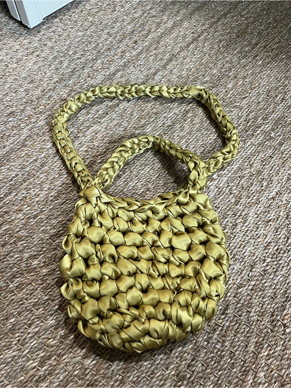 Isla Risa Braided Satin Crossbody Bag in Olive Green